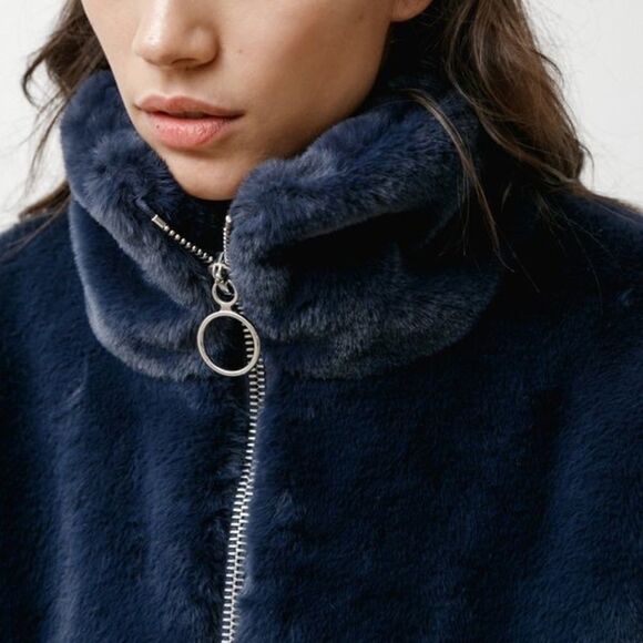 Priory Greatcoat in Faux Fur Navy - Picture 2 of 6